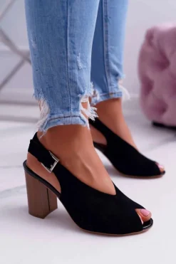 Hot Sandały Damskie Zamszowe Czarne Celian Damskie Sandały Na Obcasie