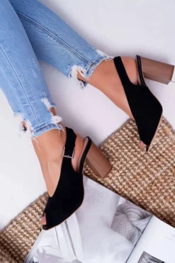 Hot Sandały Damskie Zamszowe Czarne Celian Damskie Sandały Na Obcasie