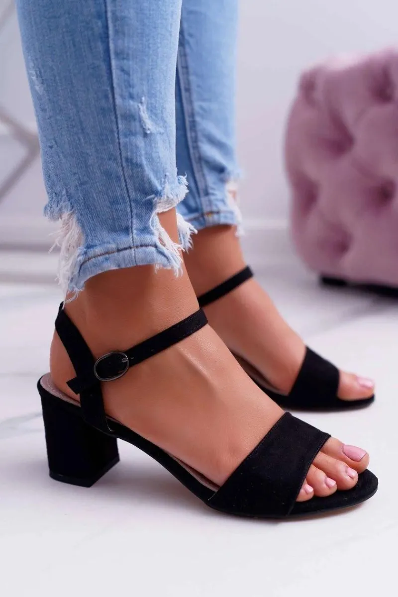 Hot Sandały Damskie Zamszowe Czarne Galisa Damskie Sandały Na Obcasie