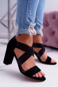 Sale Evento Sandały Damskie Zamszowe Wsuwane Czarne Varina