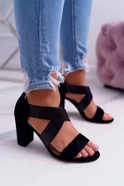 Sale Evento Sandały Damskie Zamszowe Wsuwane Czarne Varina