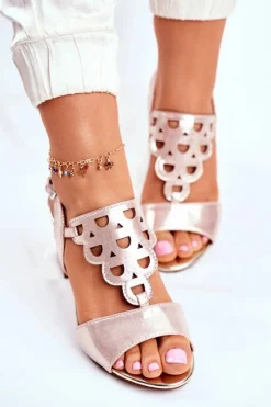 Clearance Sandały Damskie Zamszowe Złote Vision Damskie Sandały Na Obcasie