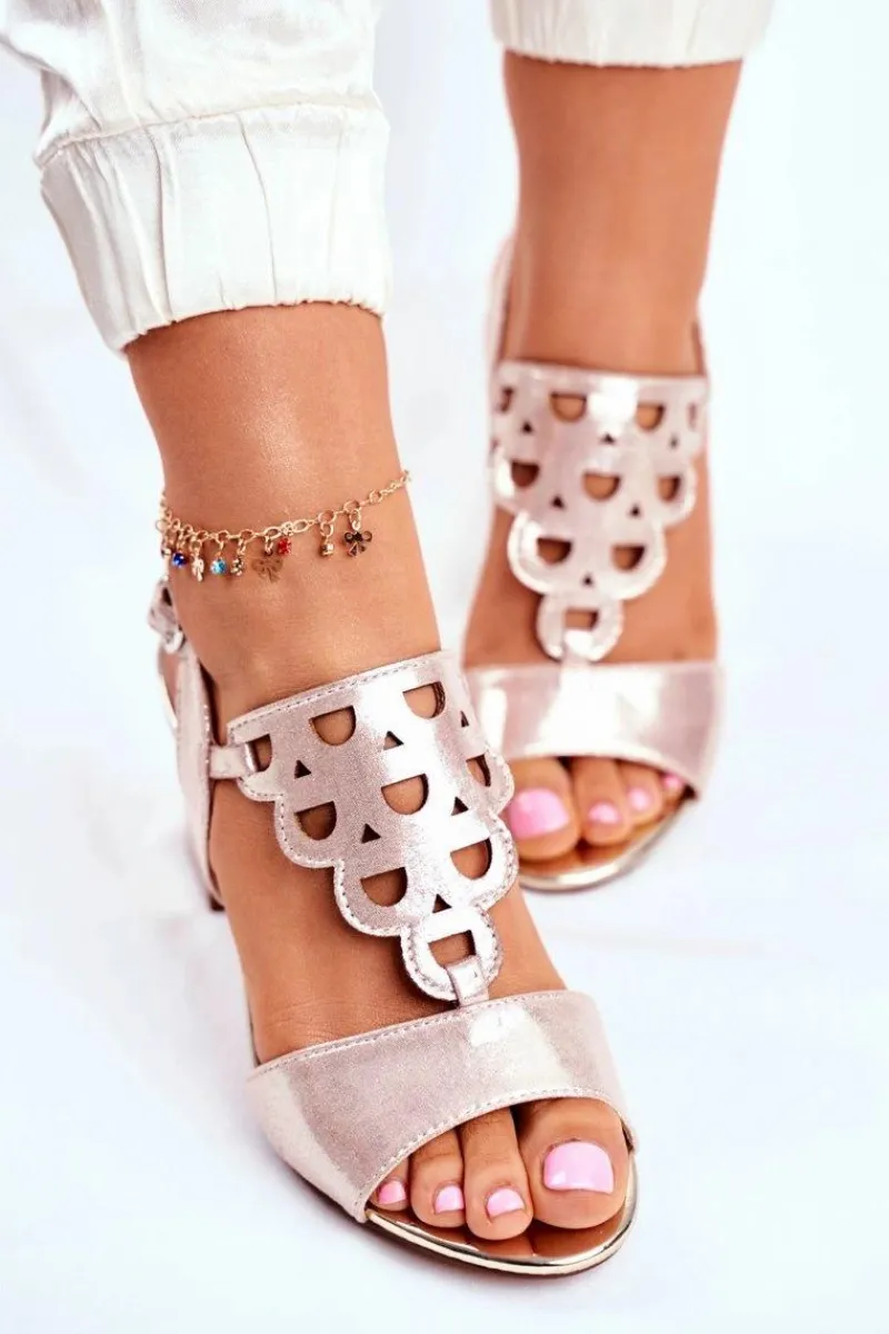 Clearance Sandały Damskie Zamszowe Złote Vision Damskie Sandały Na Obcasie