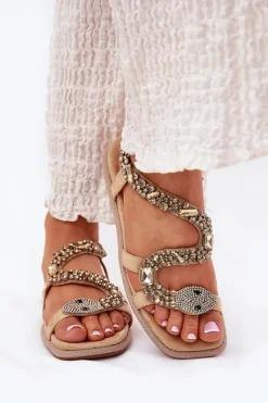 Clearance Artiker Sandały Damskie Ze Zdobieniem Wąż Eko Zamszowe 56C1361 Beżowe Beżowy