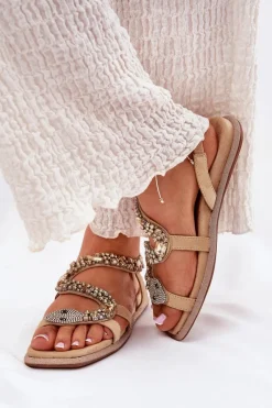 Clearance Artiker Sandały Damskie Ze Zdobieniem Wąż Eko Zamszowe 56C1361 Beżowe Beżowy