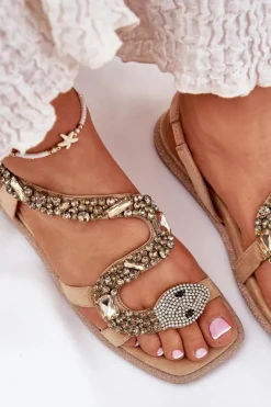 Clearance Artiker Sandały Damskie Ze Zdobieniem Wąż Eko Zamszowe 56C1361 Beżowe Beżowy