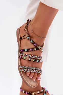 New Boto Sandały Damskie Ze Zdobieniem I Plecionymi Paskami Panterka Delyra