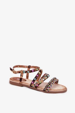 New Boto Sandały Damskie Ze Zdobieniem I Plecionymi Paskami Panterka Delyra