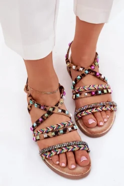 New Boto Sandały Damskie Ze Zdobieniem I Plecionymi Paskami Panterka Delyra