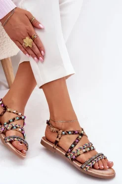 New Boto Sandały Damskie Ze Zdobieniem I Plecionymi Paskami Panterka Delyra