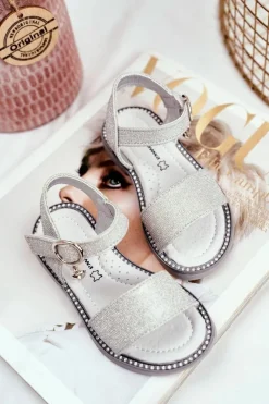 Dziewczęce>Boto Sandały Dziecięce na Rzepy Srebrne Brokat Verden