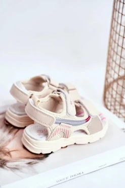 Online Sandały Dziecięce na Rzepy Beżowe Grobino Dzieci Dziewczęce