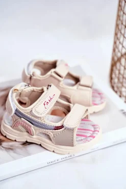 Online Sandały Dziecięce na Rzepy Beżowe Grobino Dzieci Dziewczęce