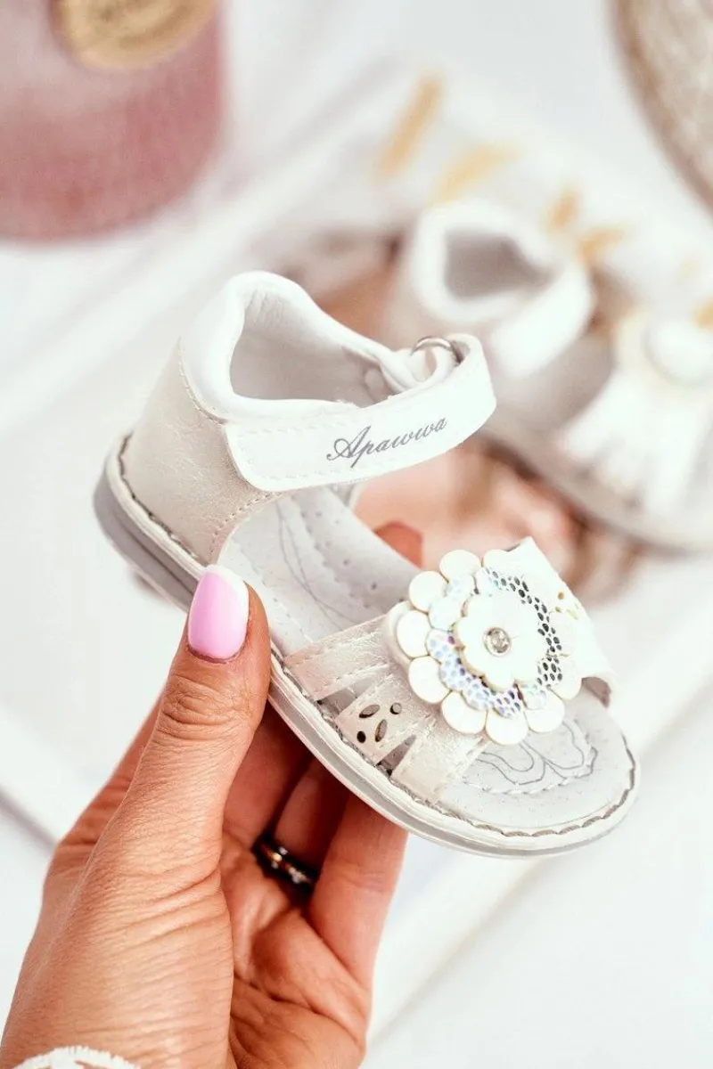 Dziewczęce>Boto Sandały Dziecięce na Rzepy Kwiatuszek Białe Mino