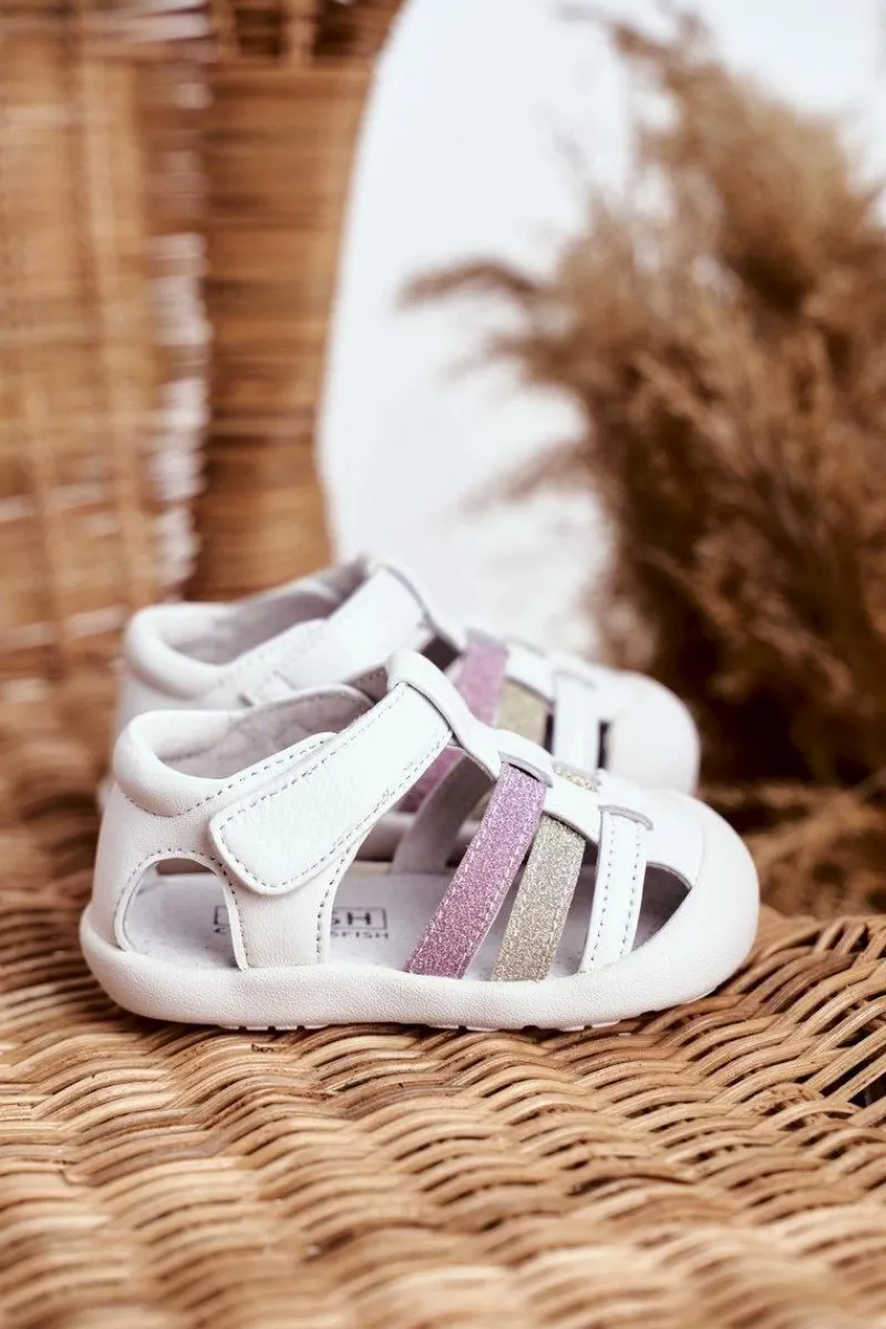 Clearance Evento Sandały Dziecięce na Rzepy Brokat Białe Ontario