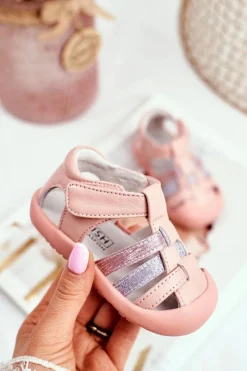 Best Sandały Dziecięce na Rzepy Brokat Różowe Ontario Dzieci Dziewczęce