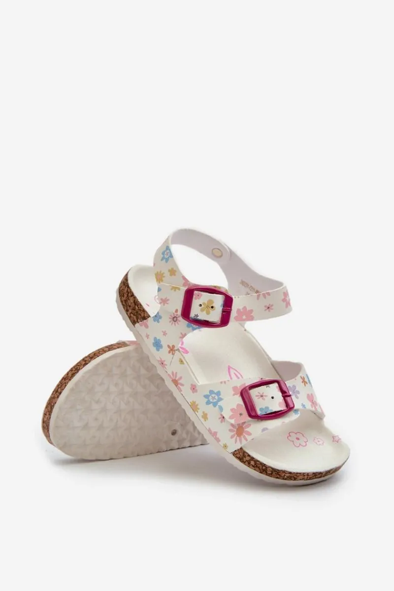 Clearance Sandały Dziecięce W Kwiaty Z Klamrami Białe Memoria Dzieci Dziewczęce