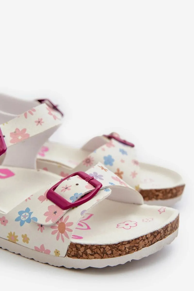 Clearance Sandały Dziecięce W Kwiaty Z Klamrami Białe Memoria Dzieci Dziewczęce