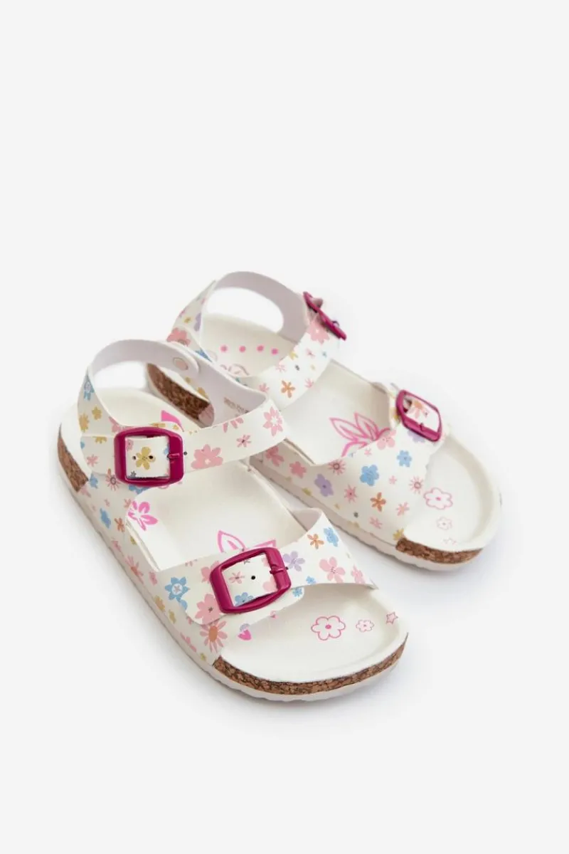 Clearance Sandały Dziecięce W Kwiaty Z Klamrami Białe Memoria Dzieci Dziewczęce