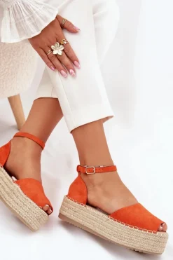 Hot Sandały Espadryle Damskie Na Platformie Z Plecionką Pomarańczowe Selise Damskie Sandały Płaskie|Espadryle Na Platformie