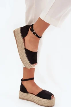 Sandały Płaskie|Espadryle Na Platformie>Boto Sandały Espadryle Damskie Na Platformie Z Plecionką Czarne Selise