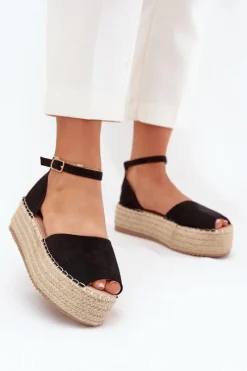 Sandały Płaskie|Espadryle Na Platformie>Boto Sandały Espadryle Damskie Na Platformie Z Plecionką Czarne Selise