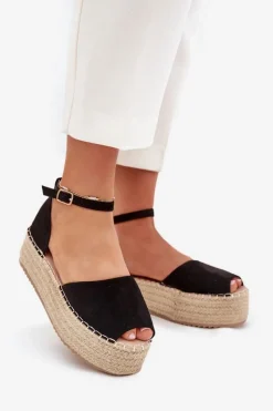Sandały Płaskie|Espadryle Na Platformie></noscript>Boto Sandały Espadryle Damskie Na Platformie Z Plecionką Czarne Selise