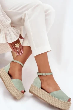 New Boto Sandały Espadryle Damskie Na Platformie Z Plecionką Miętowe Selise