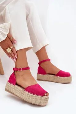Best Boto Sandały Espadryle Damskie Na Platformie Z Plecionką Fuksja Selise Różowy