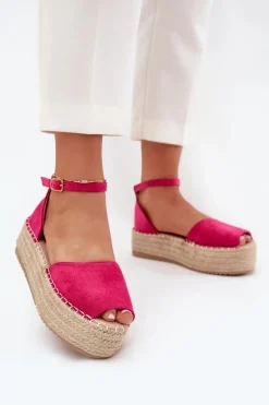 Best Boto Sandały Espadryle Damskie Na Platformie Z Plecionką Fuksja Selise Różowy