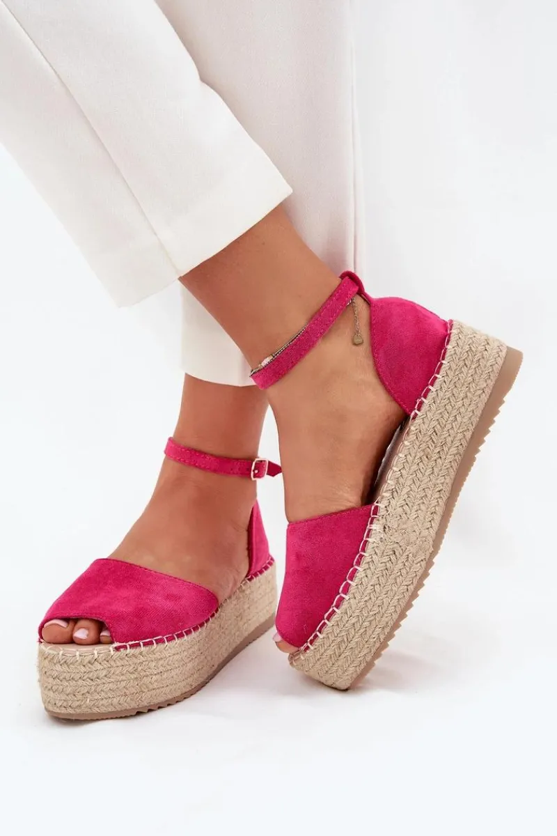 Best Boto Sandały Espadryle Damskie Na Platformie Z Plecionką Fuksja Selise Różowy