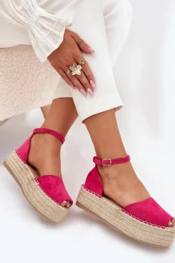 Best Boto Sandały Espadryle Damskie Na Platformie Z Plecionką Fuksja Selise Różowy
