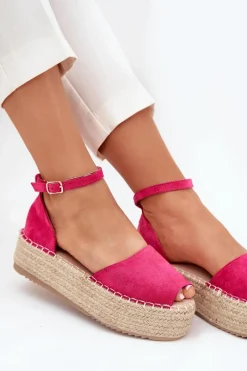Best Boto Sandały Espadryle Damskie Na Platformie Z Plecionką Fuksja Selise Różowy