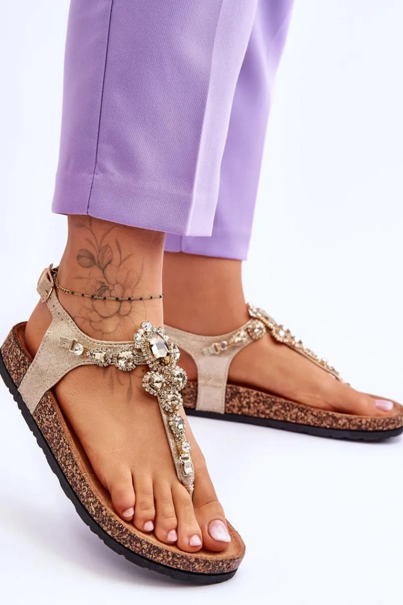 Sandały Płaskie>Boto Sandały Japonki Na Korkowej Platformie Złote Naomi