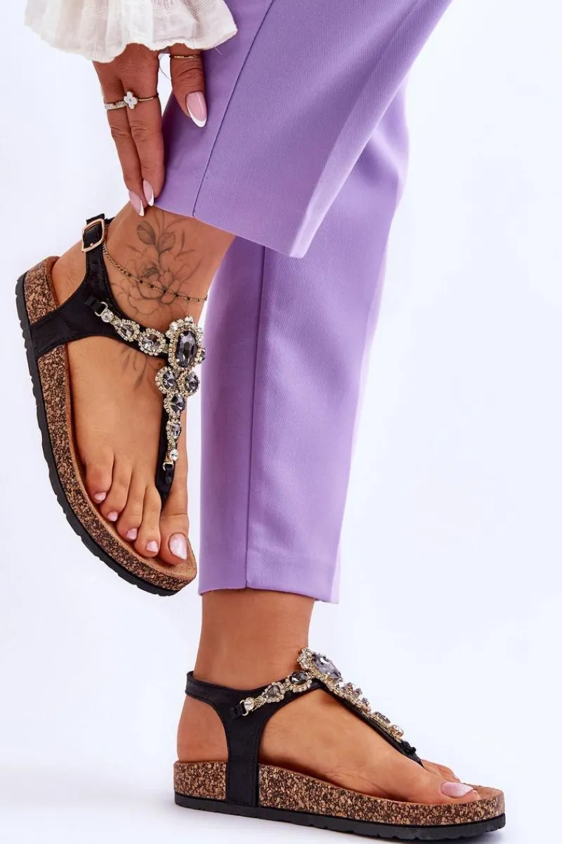 Sandały Płaskie>Boto Sandały Japonki Na Korkowej Platformie Czarne Naomi