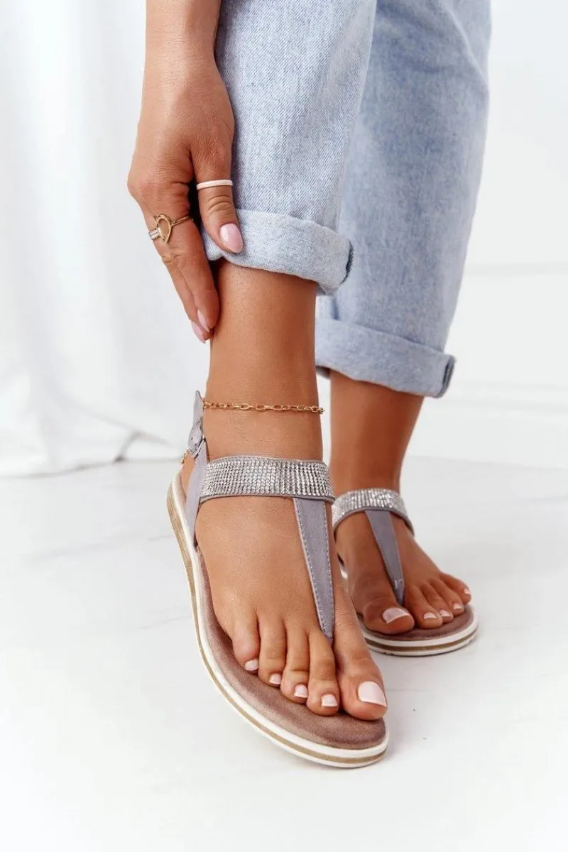 Damskie buty S.Barski Sandały Japonki Z Cyrkoniami S.Barski 701-12 Szare