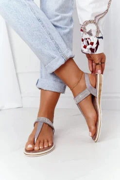 Damskie buty S.Barski Sandały Japonki Z Cyrkoniami S.Barski 701-12 Szare