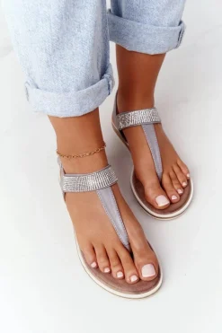 Damskie buty S.Barski Sandały Japonki Z Cyrkoniami S.Barski 701-12 Szare