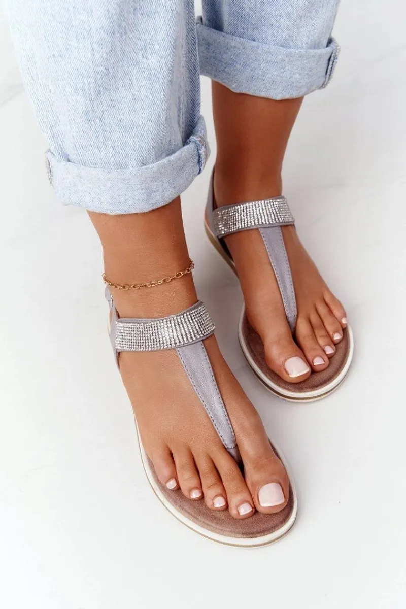 Damskie buty S.Barski Sandały Japonki Z Cyrkoniami S.Barski 701-12 Szare