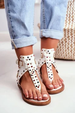 Sandały Płaskie>Boto Sandały Japonki Z Dżetami Lu Boo Białe