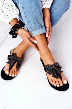 Sandały Płaskie>Boto Sandały Japonki Z Kokardką Lu Boo Czarne