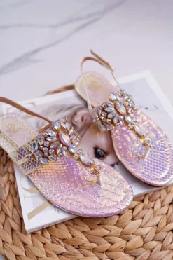 Sandały Płaskie></noscript>Boto Sandały Japonki Z Kryształami Lu Boo Różowe