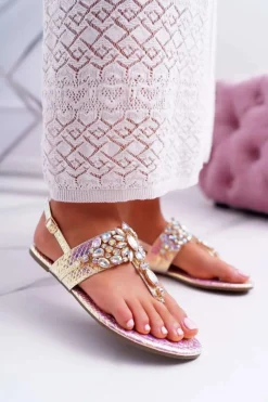 Sandały Płaskie></noscript>Boto Sandały Japonki Z Kryształami Lu Boo Różowe