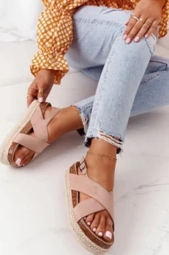 Best Big Star Shoes Sandały Na Korkowej Platformie Big Star FF274A130 Beżowe