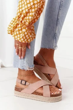 Best Big Star Shoes Sandały Na Korkowej Platformie Big Star FF274A130 Beżowe