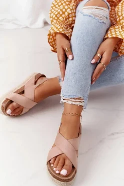 Best Big Star Shoes Sandały Na Korkowej Platformie Big Star FF274A130 Beżowe