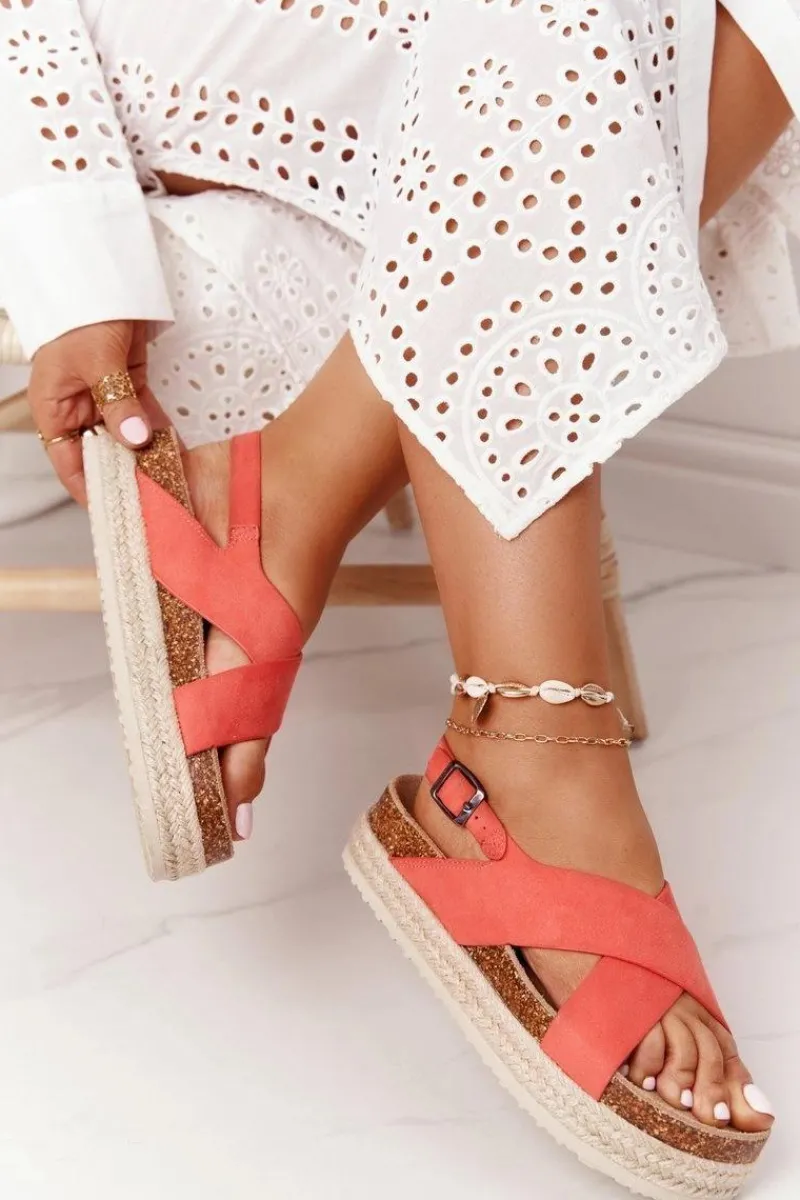 Sandały Big Star|Sandały Na Koturnie>Big Star Shoes Sandały Na Korkowej Platformie Big Star FF274A129 Koralowe