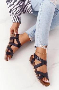 Sandały Big Star|Sandały Na Koturnie>Big Star Shoes Sandały Na Korkowej Podeszwie Big Star DD274A009 Czarne