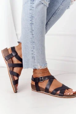 Sandały Big Star|Sandały Na Koturnie>Big Star Shoes Sandały Na Korkowej Podeszwie Big Star DD274A009 Czarne