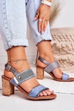 Online Sandały Na Korkowym Słupku Niebieskie Emmy Damskie Sandały Na Obcasie